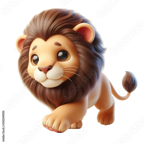 Cute 3d Lion WALK isolated on white background
