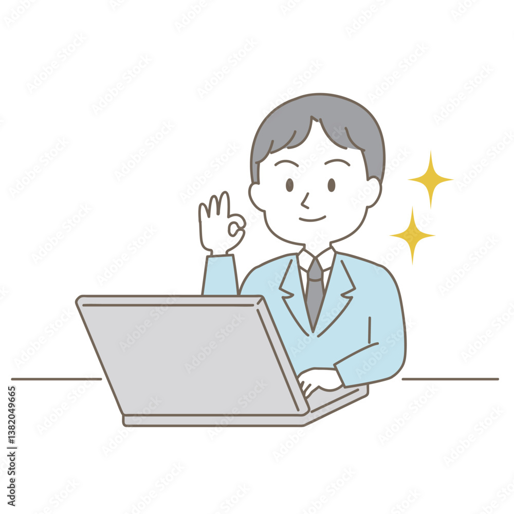 20~40代、小ぎれいな男性のビジネスシーン、シンプルかわいい線タイプ(OKポーズ・白背景)
20~40代、小ぎれいな男性のビジネスシーン、シンプルかわいい線タイプ(OKポーズ・白背景)