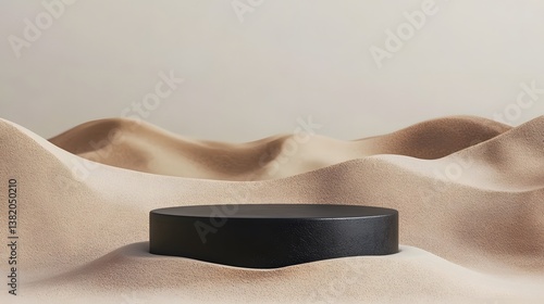 Black Podium Stand in Desert: Professional Product Display Mockup Photography