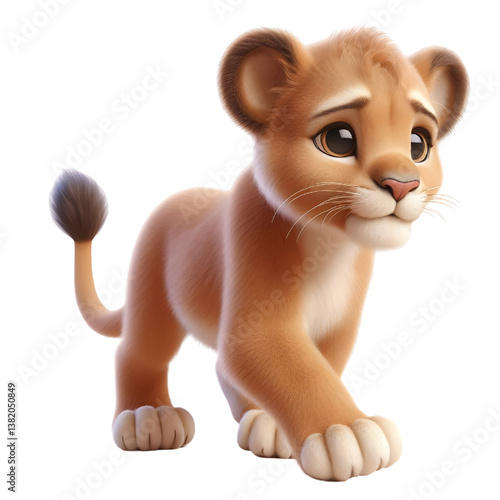 Cute 3d Lion WALK isolated on white background