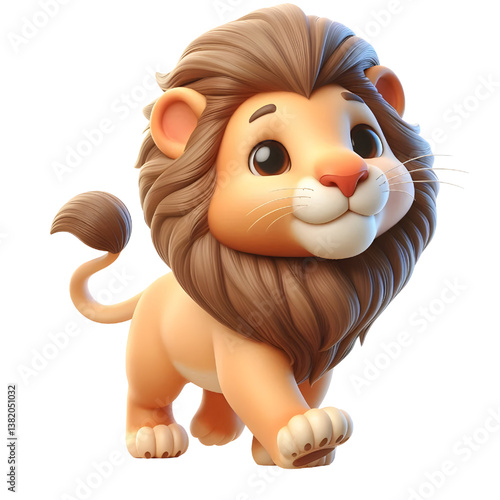 Cute 3d Lion WALK isolated on white background