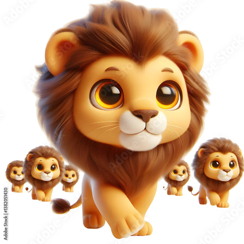 Cute 3d Lion WALK isolated on white background