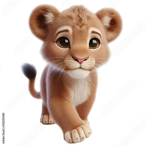 Cute 3d Lion WALK isolated on white background