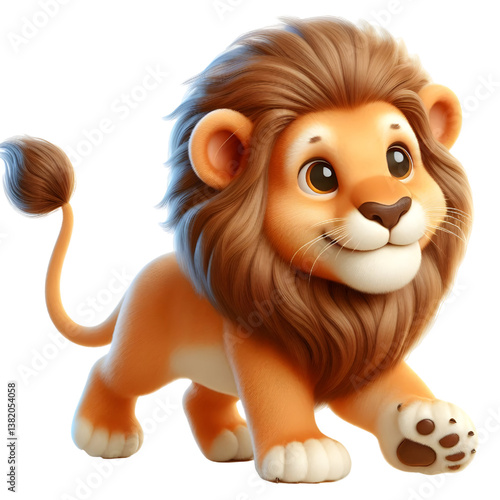 Cute 3d Lion WALK isolated on white background
