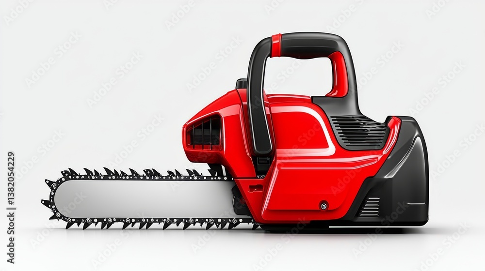 Fototapeta premium Red electric chainsaw with a sleek design and sharp blade