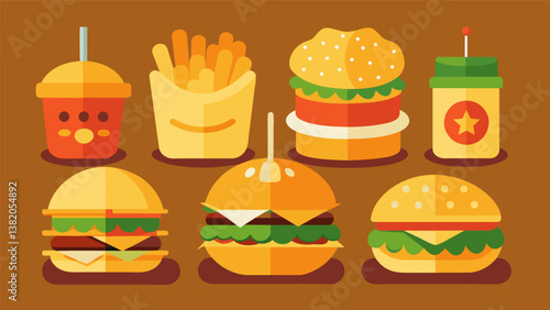 A savory assortment of mini sliders loaded fries and grilled corn on the cob inspired by classic American street food favorites.. Vector illustration