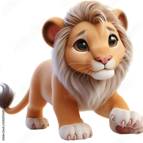 Cute 3d Lion WALK isolated on white background