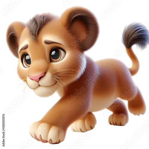 Cute 3d Lion WALK isolated on white background