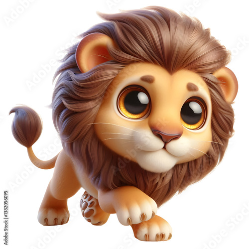 Cute 3d Lion WALK isolated on white background