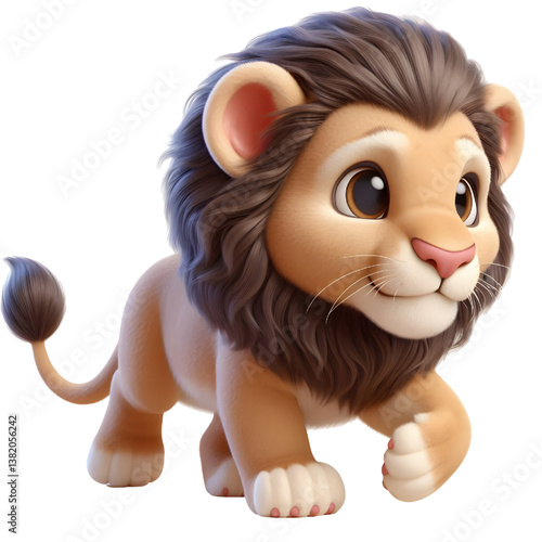 Cute 3d Lion WALK isolated on white background