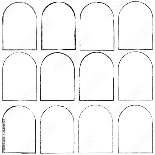 Distressed Rough Edge Arch Frames and Borders Bundle for Greeting Cards, Posters, Web Design, Brochure Illustration, Wedding Invitations, Scrapbooking. Black Vector Frames Collection Set