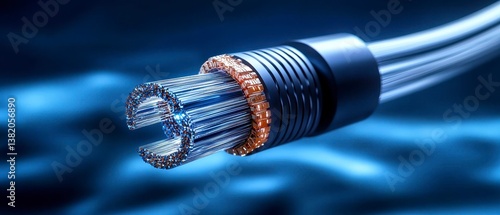 Cross sectional view of a submarine fiber optic cable emphasizing the intricate layers that enable high speed internet connectivity across oceans. Ocean cable s inner workings.