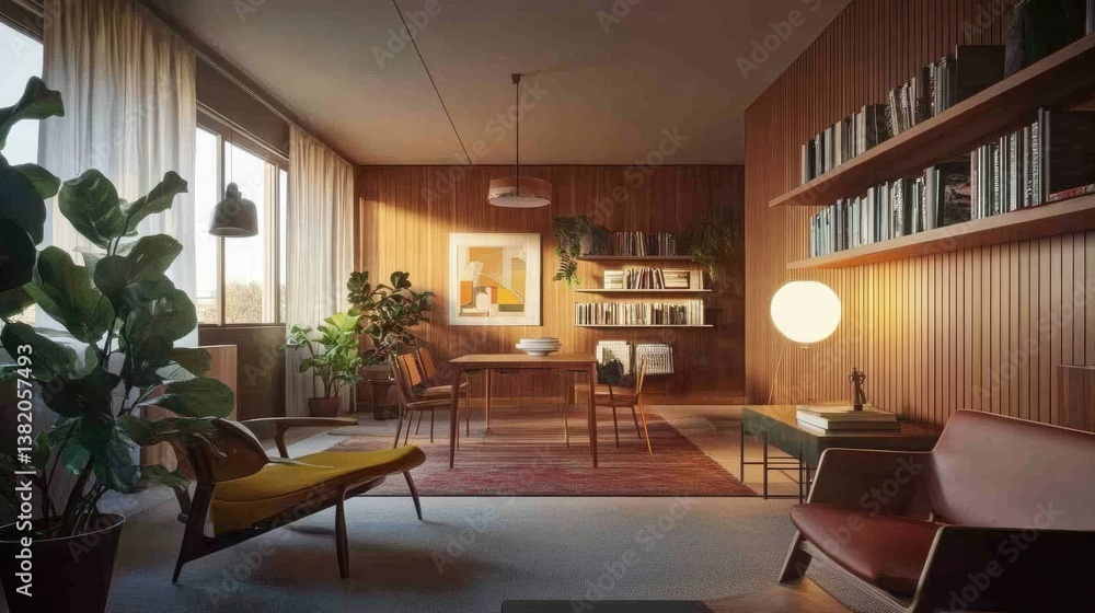 Fototapeta premium Mid-Century Modern Living Room Interior Design