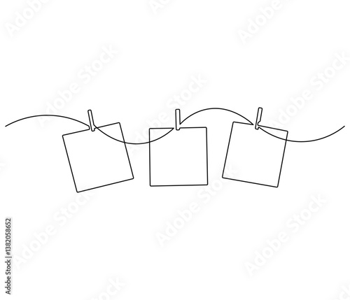 Continuous one line drawing of photo frame with clip. Single line drawing illustration of photo frame polaroid. Papper frame concept vector art. Doodle line illustration.
