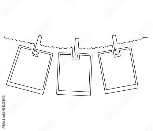 Continuous one line drawing of photo frame with clip. Single line drawing illustration of photo frame polaroid. Papper frame concept vector art. Doodle line illustration.
