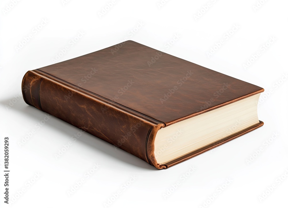 Closed Brown Leather Book on White Surface for Reading Concept Closed Brown Leather Book on White Surface for Reading Concept