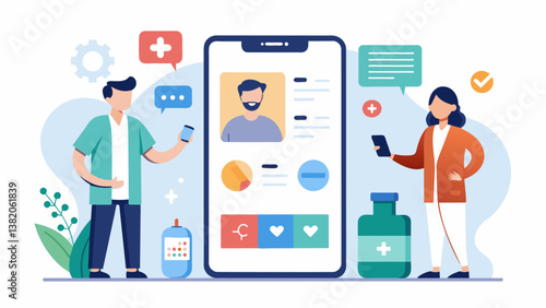 A mobile app that allows patients to track and share data about their symptoms and medication usage with their doctors for a more personalized treatment plan.. Vector illustration