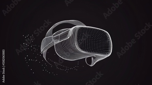 Abstract vr headset wireframe on black background with dotted design