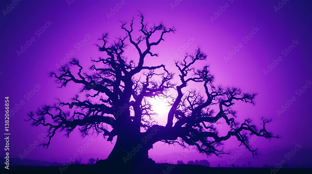 Purple Sunset Silhouette of a Majestic Tree Purple Sunset Silhouette of a Majestic Tree