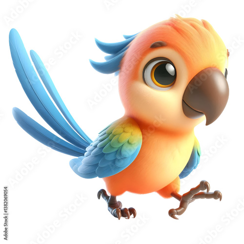 Cute 3d parrot isolated on white background