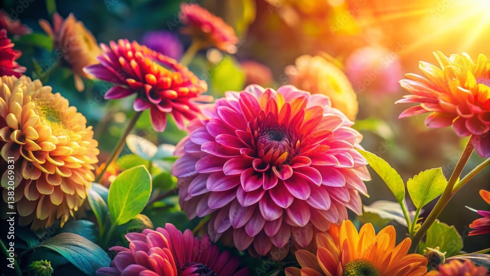 Fototapeta premium Vibrant Dahlia Flowers in Sunlight