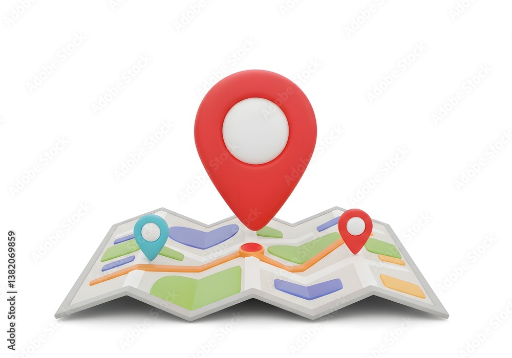 3D Red Location Pin on Stylized Map 3D Red Location Pin on Stylized Map