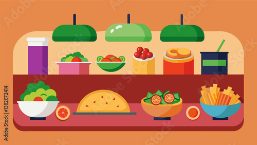 A buildyourown taco bar complete with all the fixings including vegetarian and vegan options for a diverse and inclusive snack option.. Vector illustration