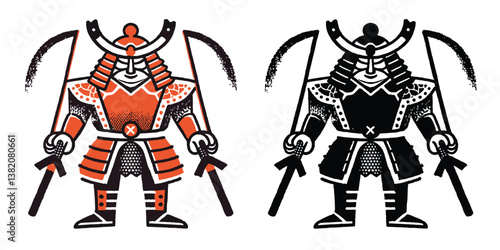 Tribal warrior with sword in medieval armor, vector illustration of a knight character