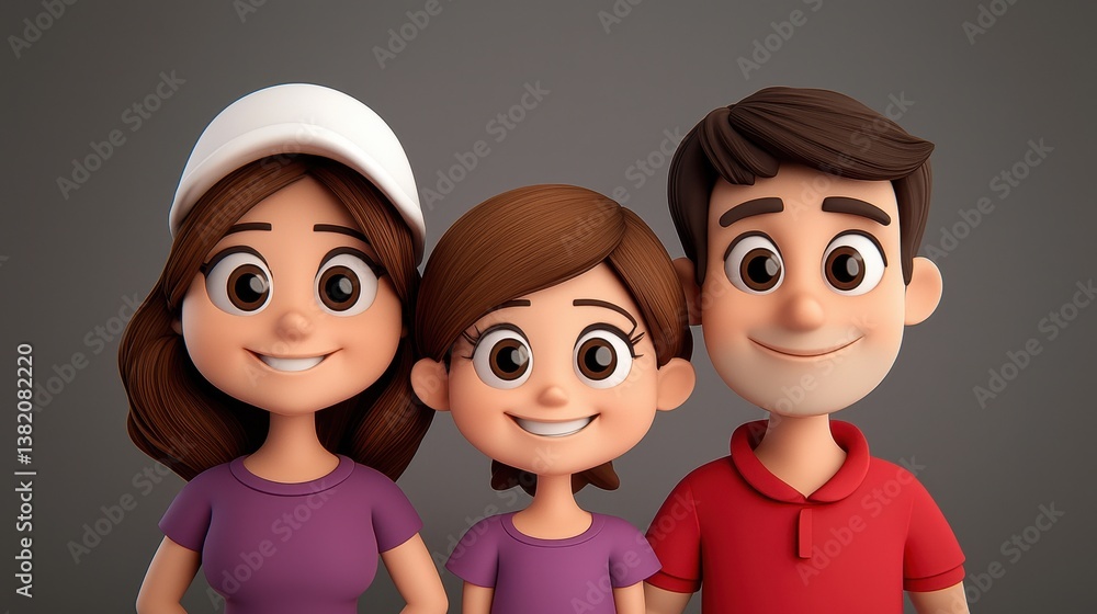Cheerful Cartoon Characters Posing Together in Friendly Setting Cheerful Cartoon Characters Posing Together in Friendly Setting