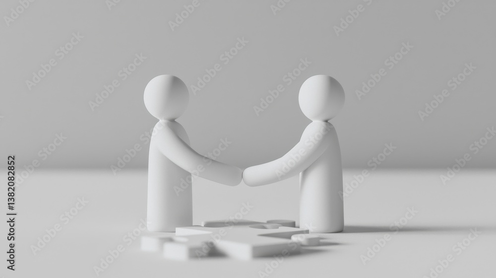 Two Minimalist Figures Shaking Hands in a Collaborative Concept Two Minimalist Figures Shaking Hands in a Collaborative Concept