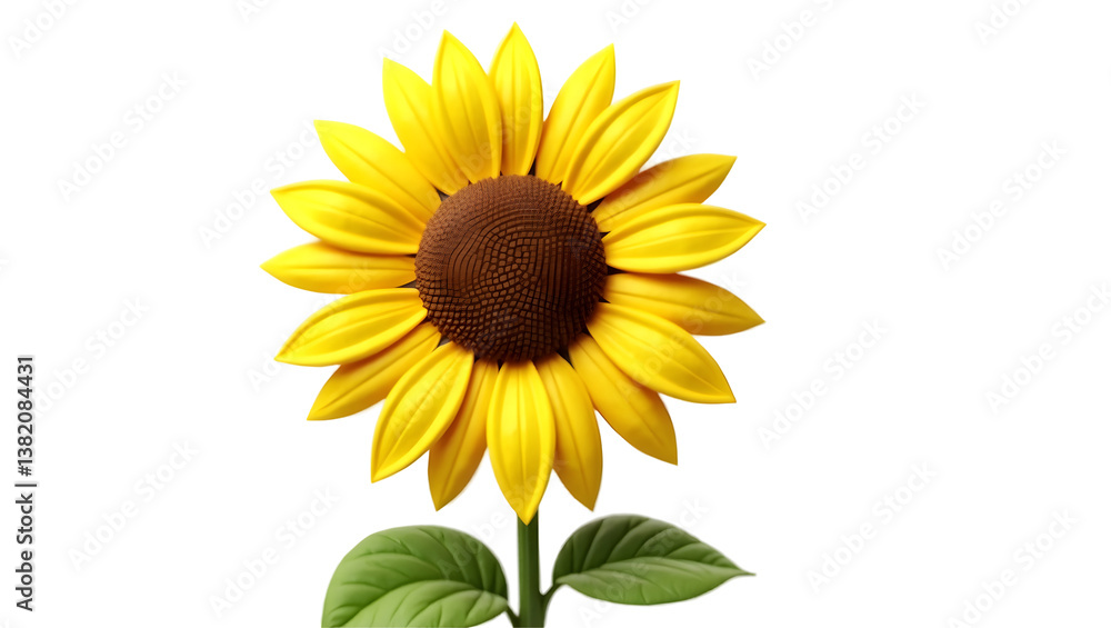 Obraz premium Blooming Sunflower with Green Leaves on a Transparent Background Close-up
