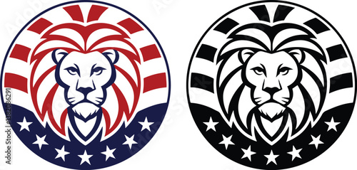 Tribal tattoo design featuring a skull lion face with warrior mask crown and wild animal symbols in a vintage, evil, and powerful emblem style