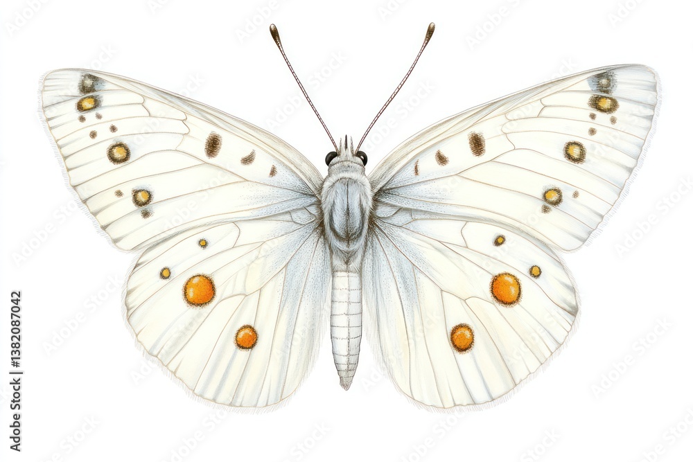 Fototapeta premium White butterfly illustration, isolated, wings, details, nature, graphic, design, education