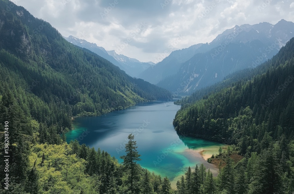 Obraz premium A scenic view of the Jiuzhaigou Valley with crystal-clear