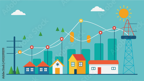 A line graph depicting how smart grids can dynamically adjust energy distribution based on changes in demand resulting in a smoother and more stable supply of electricity.. Vector illustration