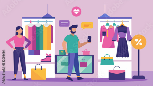 A luxury boutique where personalized shopping experiences are created based on previous purchase data and customer preferences.. Vector illustration
