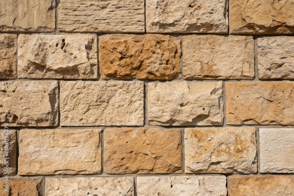 Fototapeta premium Textured stone wall with earthy beige and brown tones.