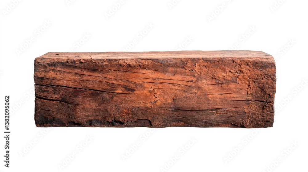 Fototapeta premium Dark Brown Weathered Wooden Beam Isolated on White Background