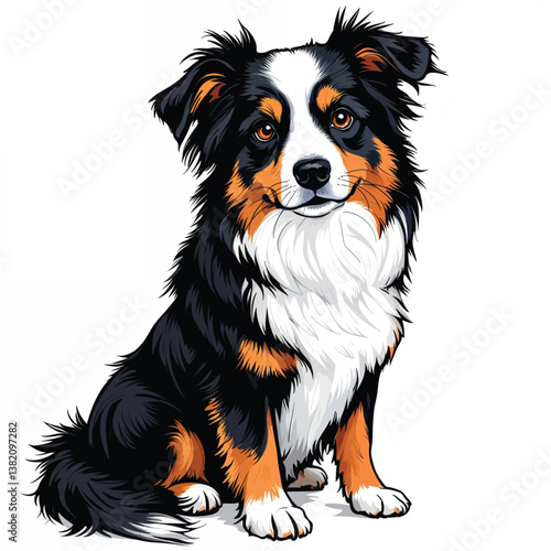 Adorable Cartoon border collie puppy Vector Illustration