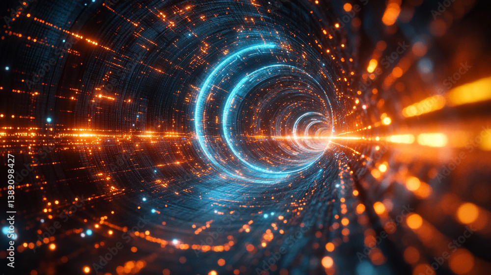 Digital tunnel showcasing vibrant lights and energy flow during a futuristic exploration at night Digital tunnel showcasing vibrant lights and energy flow during a futuristic exploration at night
