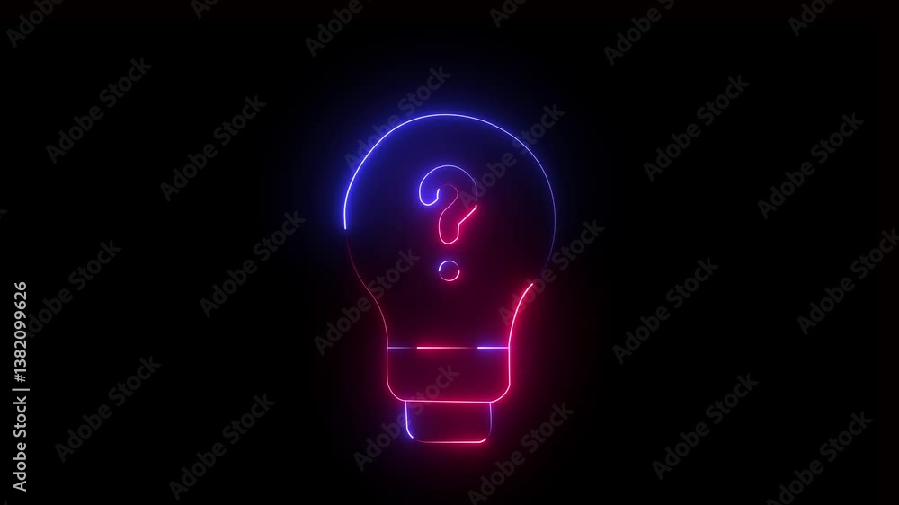 Glowing neon Bright Light Bulb With Question Mark Animation On Black Background. Glowing Question Mark With Light Bulb. Question Mark Inside The Light Bulb Turn. Glowing neon Bright Light Bulb With Question Mark Animation On Black Background. Glowing Question Mark With Light Bulb. Question Mark Inside The Light Bulb Turn.