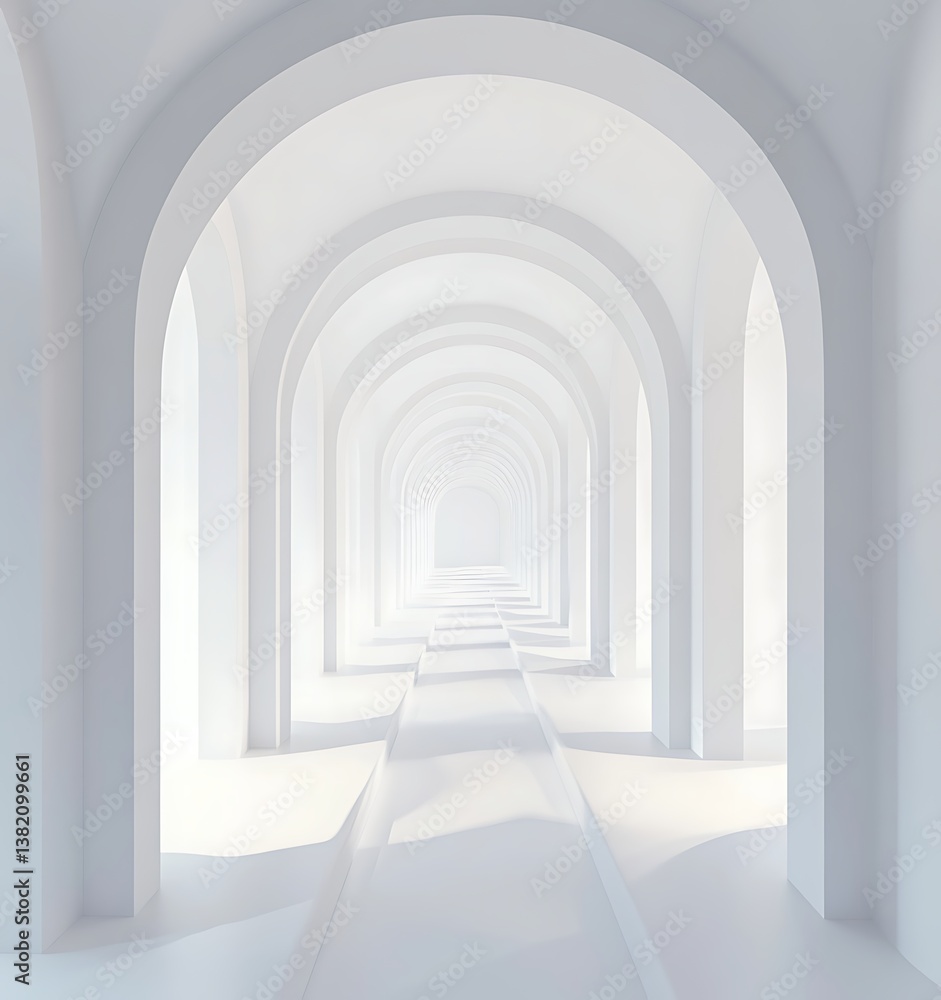 3D render of white arches with a straight line leading to the center, futuristic, empty space in front, symmetrical, white background, high resolution 3D render of white arches with a straight line leading to the center, futuristic, empty space in front, symmetrical, white background, high resolution