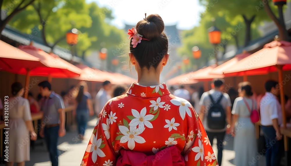 A woman in a yukata enjoying a summer festival A woman in a yukata enjoying a summer festival