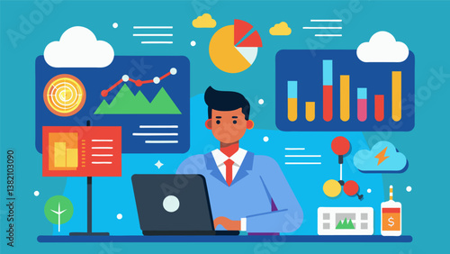 A live webcast where a meteorologist uses colorful charts and graphs to explain the various factors that contribute to extreme weather events.. Vector illustration