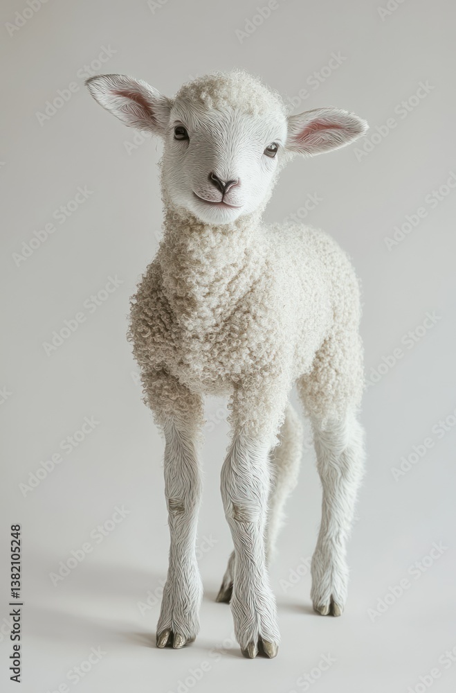 Fototapeta premium Adorable lamb, studio shot, neutral background, springtime innocence, farm animal imagery