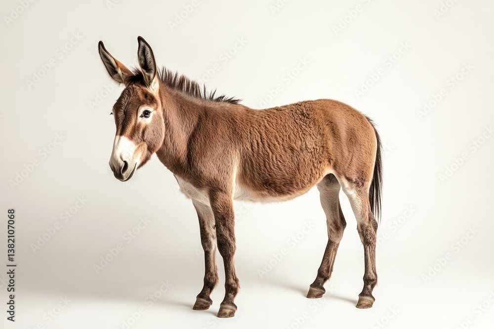 Donkey standing, studio shot, light background, farm animal Donkey standing, studio shot, light background, farm animal