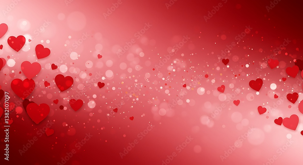 Obraz premium Crimson Hearts Dance A Red Valentine Glow Hearts in a Soft Embrace Romantic Red Swirl Floating Hearts of Love Red Heartlight Dreams Passionate Heart Burst AI Generated