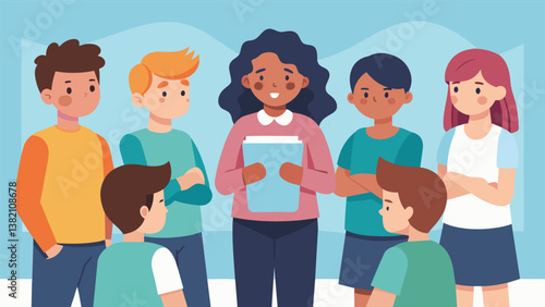 A group of students sharing their personal experiences with bullying at a school assembly inspiring others to speak out and take action against this harmful behavior.. Vector illustration