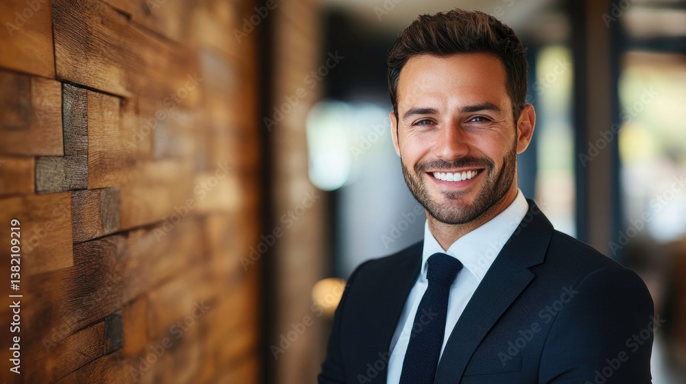 Confident Professional in a Suit, Smiling with Assurance Confident Professional in a Suit, Smiling with Assurance