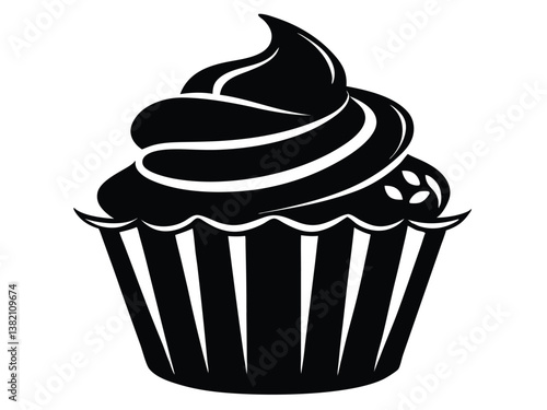 cupcake with cherry silhouette icon vector, cupcake icon, cupcake silhouette vector illustration